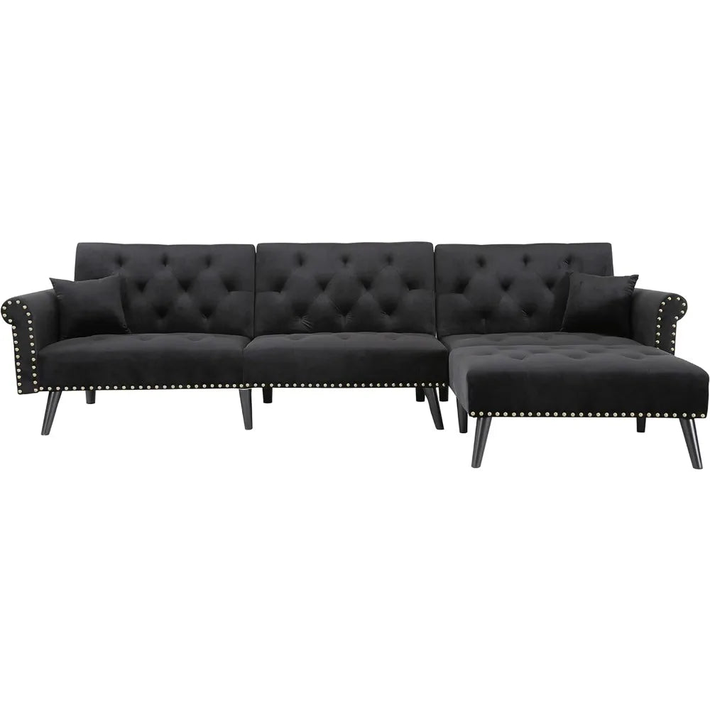 Convertible Sleeper Puffs Sofa Living Room Sofas Button Tufted Sectional Futon Sofa Bed Furniture