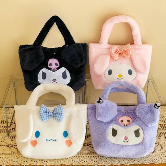 Plush Bag My Melody Kuromi Cartoon Animal Handbag Cute Cinnamoroll Storage Tote Bags Women