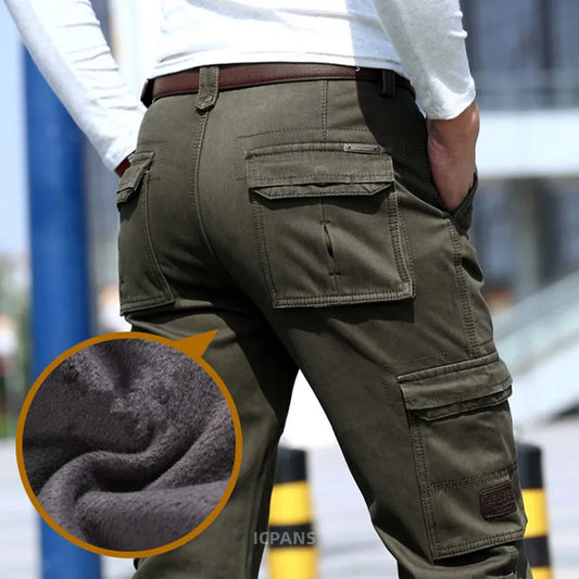 6 Pockets Fleece Warm Cargo Pants Men Clothing Thermal Work Casual Winter Pants For Men