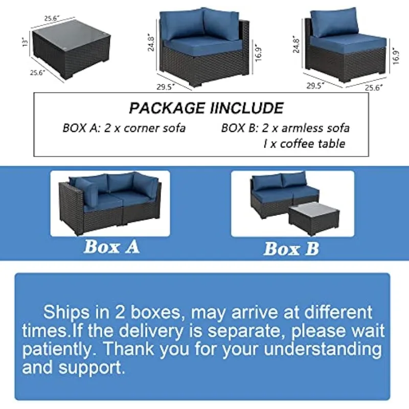 5 Pieces Outdoor Patio Sectional Sofa Couch Furniture Sets, Patio Sets with Washable