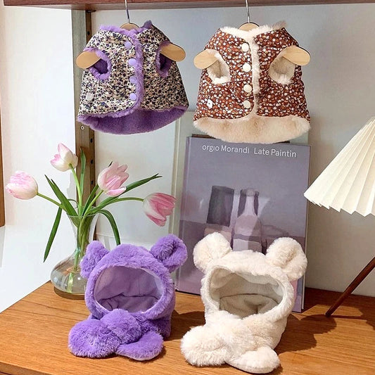 Puppy Vest Pet Fashion Clothes Winter Autumn Cute Jacket Small Dog Warm Sweater Cat Sweet Hat