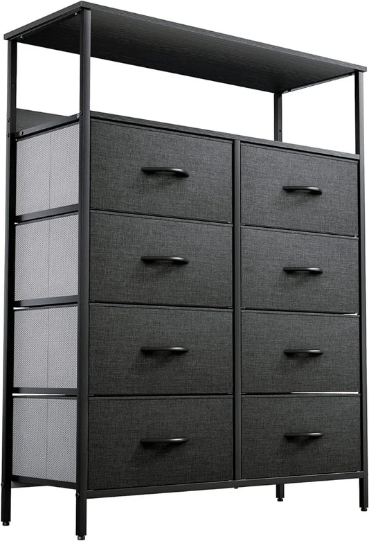 8-Drawer Fabric Dresser with Shelves, Furniture Storage Tower Cabinet, Organizer for Bedroom