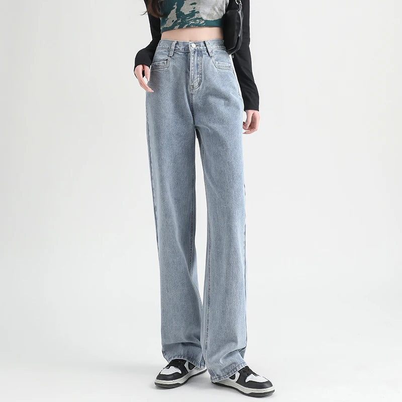 Woman Jeans High Waist Wide Leg Cotton Denim Clothing Streetwear Vintage Fashion Straight Pants
