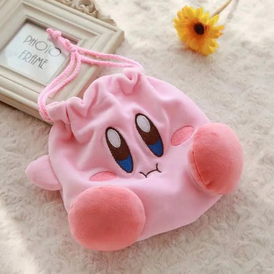 Anime Cartoon Star Kirby Plush Cosmetic Bag Cute Pink Plush Portable Storage Bag Coin Purse