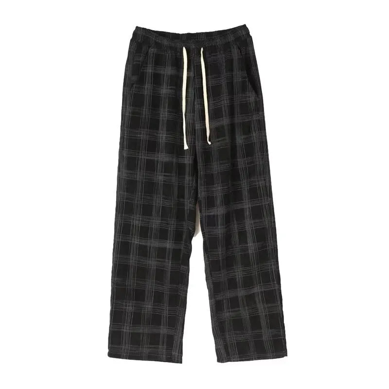 Men Checkered Casual Pants Loose Straight Corduroy Pants Sweatpants Man Fashion Streetwear