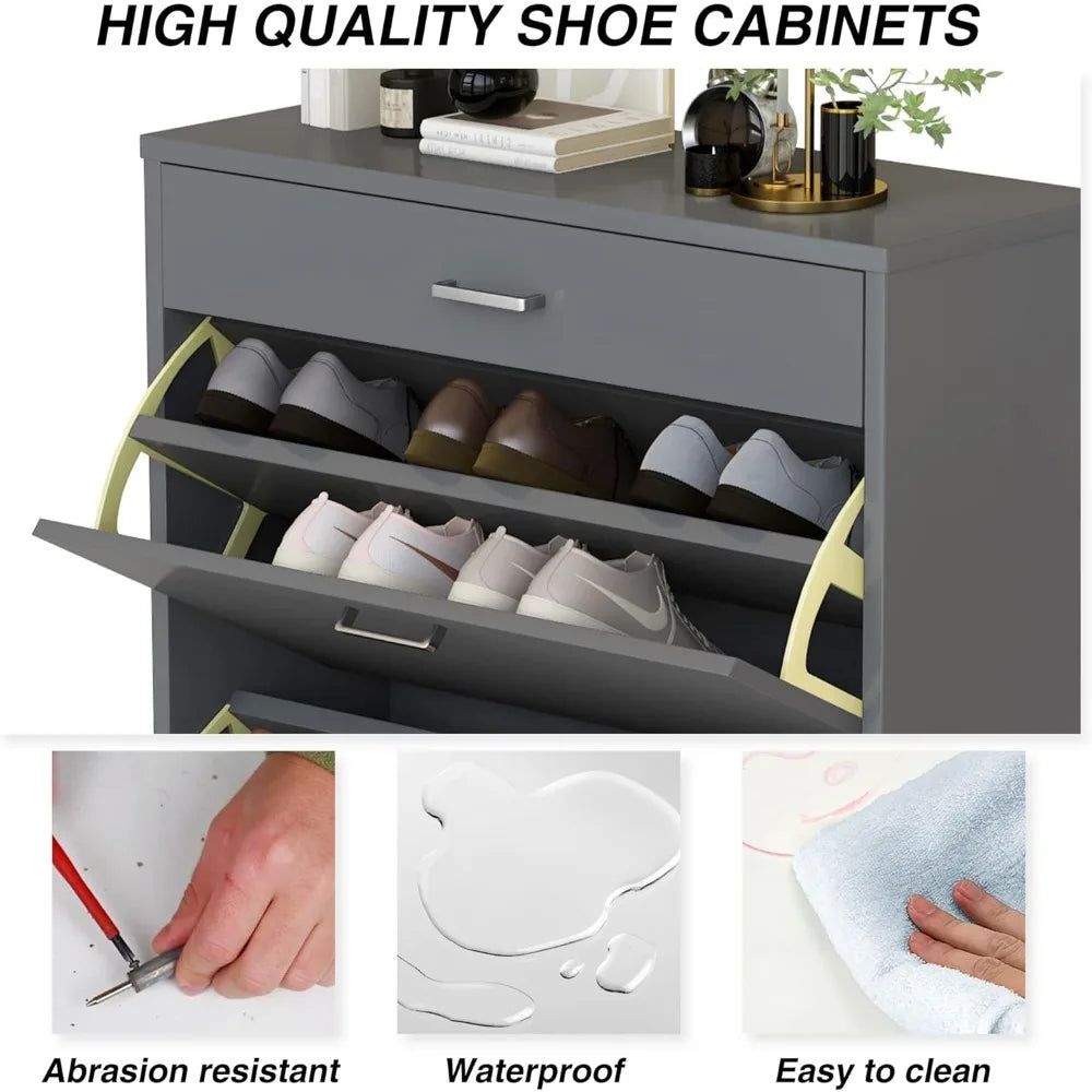Shoe cabinet wooden freestanding shoe locker shoe storage rack, sliding drawer for entrance