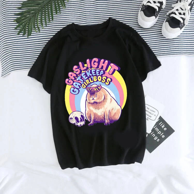 Capybara Print Woment-Shirts Fashion Clothing Short Sleeve Clothes Summer Female Tee Tshirt