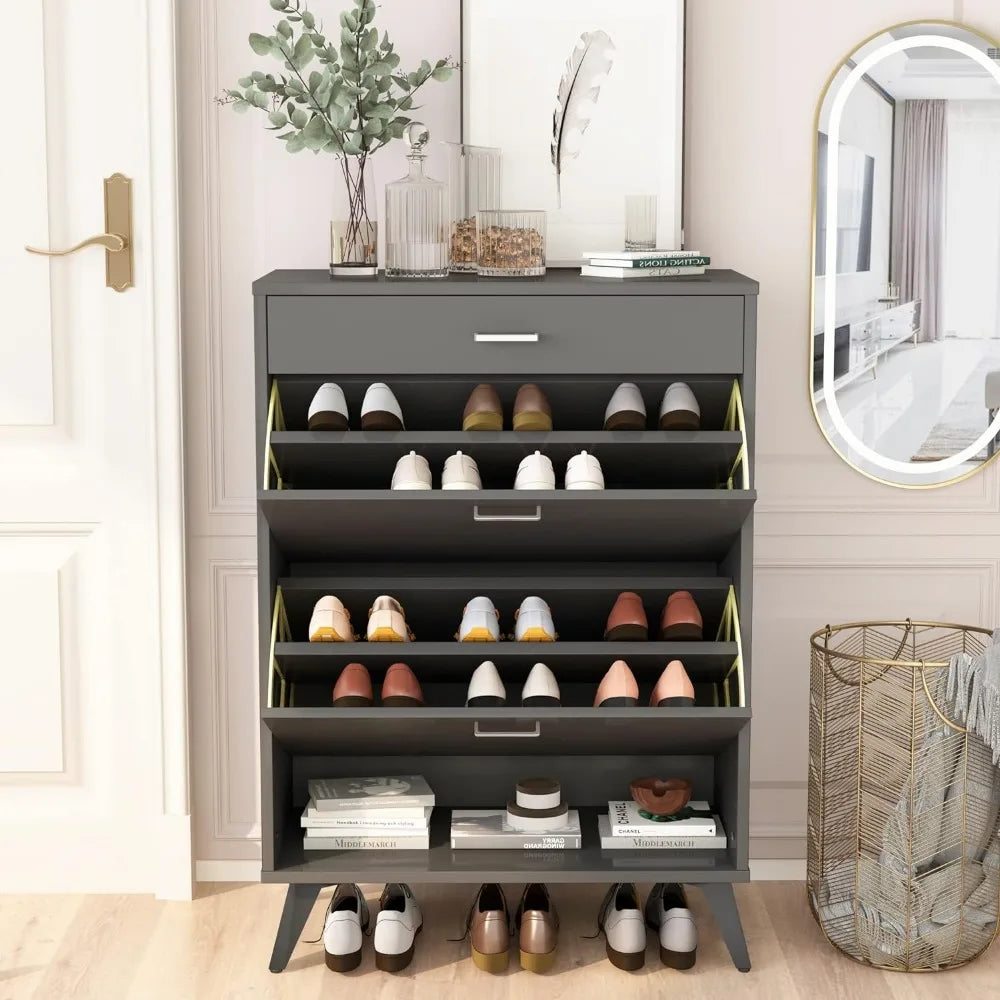 Shoe cabinet wooden freestanding shoe locker shoe storage rack, sliding drawer for entrance