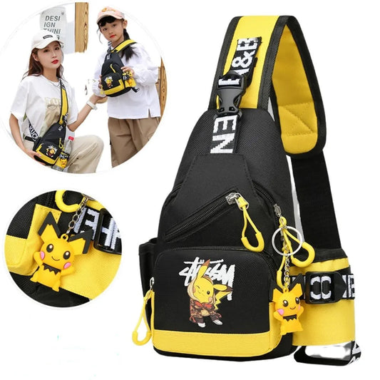 Children's Shoulder Bag Men's and Women's Chest Bag Canvas Youth Sports Pikachu Crossbody Bag