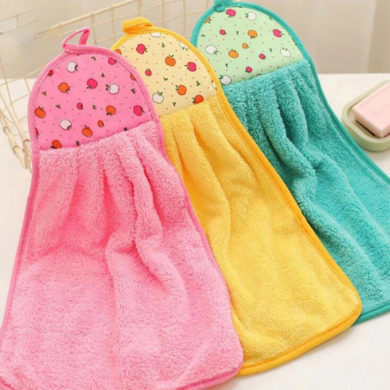 Coral Velvet Bathroom Soft Hand Towel Absorbent Cloth Dishcloths Hanging Cloth Kitchen Accessories