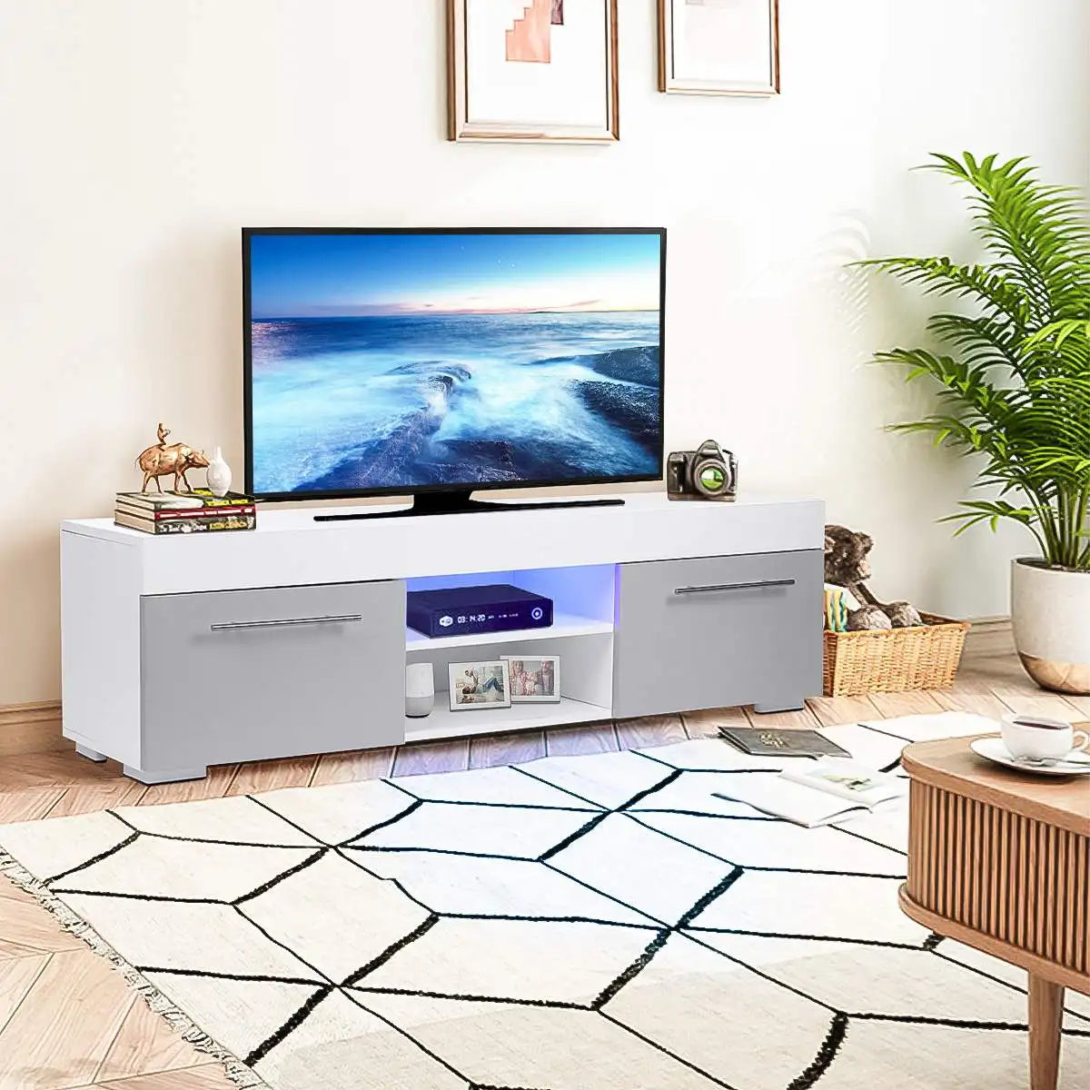 TV Bracket with LED Light TV Stands Living Room Furniture TV Cabinet with 2 Drawers