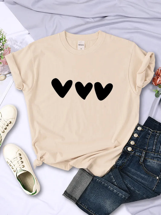 Black Heart Printing Female T-Shirts Street Short Sleeve All-math Soft Tee Clothing Casual