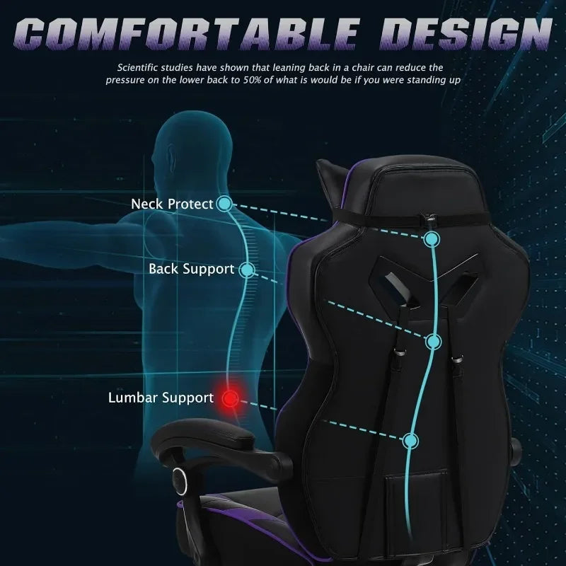 Gaming Chair Reclining Computer Chair with Footrest High Back Gamer Chair with Massage
