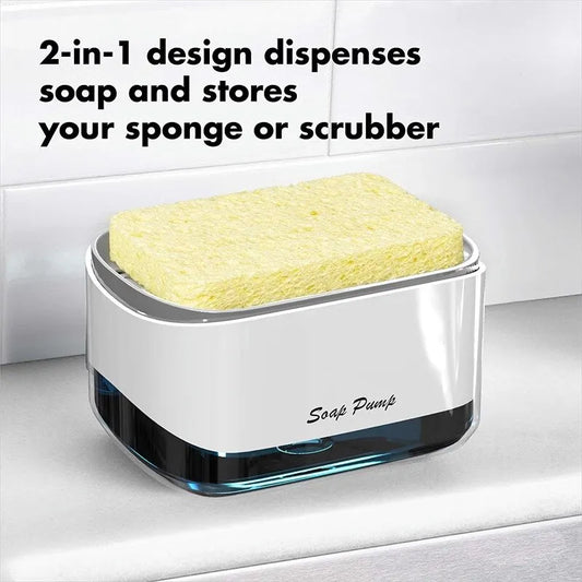 Automatic Soap Dispenser with Sponge Holder for Kitchen, Refillable Soap Container with Drain
