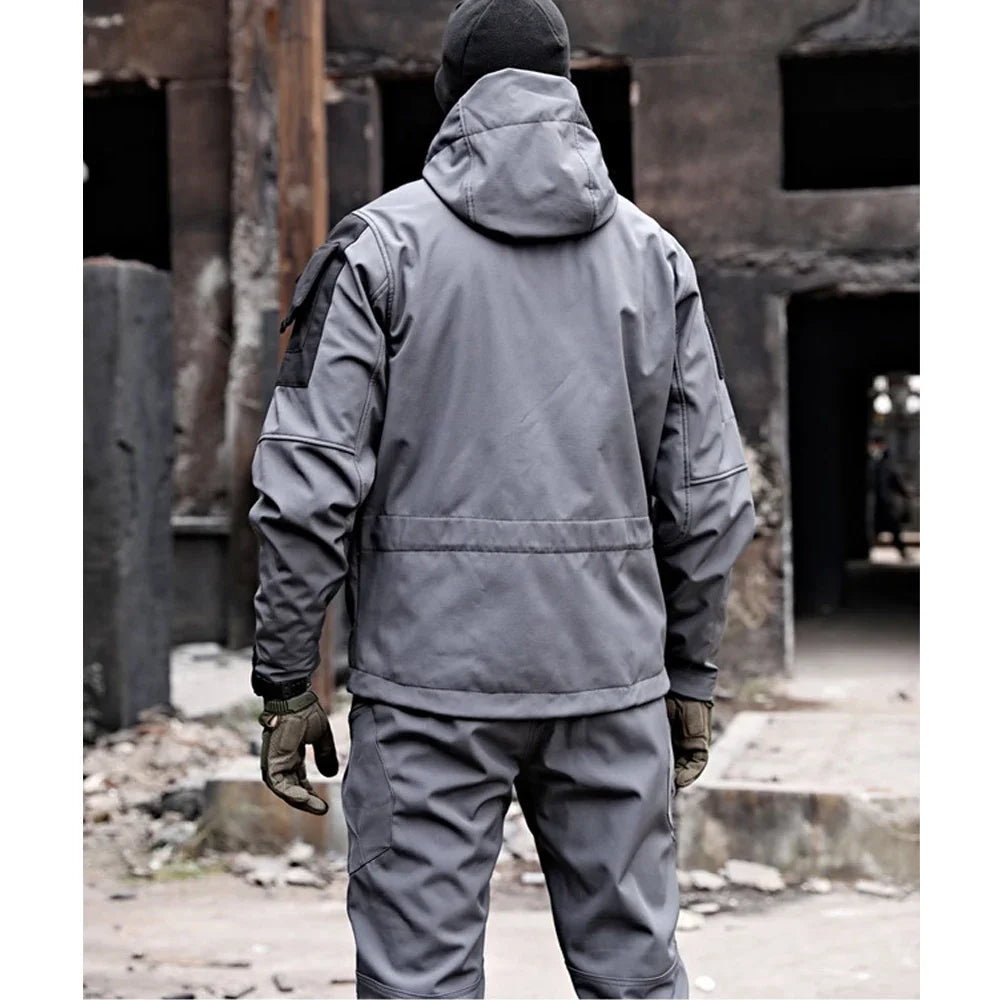 Military Sets Men Waterproof Hooded Jackets Cargo Pants 2 Pcs Suits Winter Fleece Warm Army Set