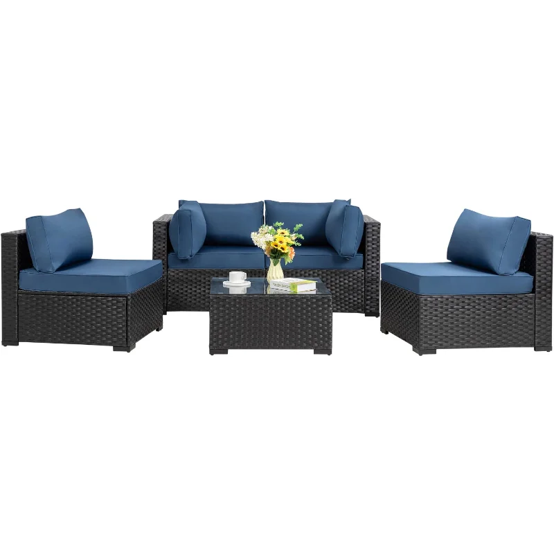 5 Pieces Outdoor Patio Sectional Sofa Couch Furniture Sets, Patio Sets with Washable