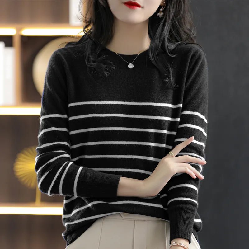 100% Cotton Knitted Sweater Women's Sweater Striped Color Matching Round Neck Large Size Loose FitJSK StudioJSK StudioSblack14:193;5:100014064;200007763:20133610047281502683457|47281502716225|47281502748993|47281502781761|47281502814529|47281502847297CHINAknittedsweater7long sleeve