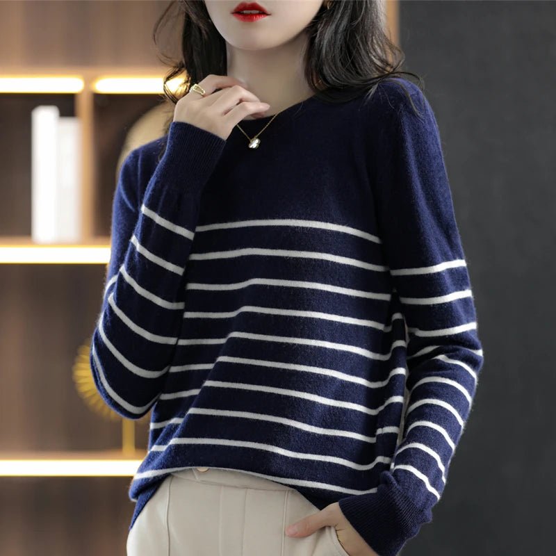 100% Cotton Knitted Sweater Women's Sweater Striped Color Matching Round Neck Large Size Loose FitJSK StudioJSK StudioSblack14:193;5:100014064;200007763:201336100100% Cotton Knitted Sweater Women's Sweater Striped Color Matching Round Neck Large Size Loose FitCHINAknittedsweater3long sleeve