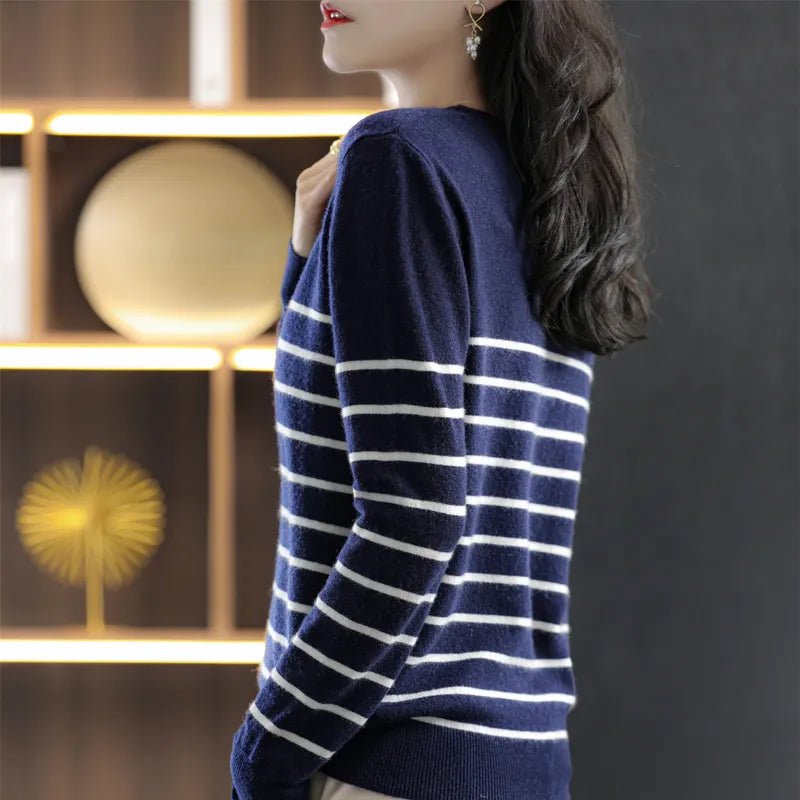 100% Cotton Knitted Sweater Women's Sweater Striped Color Matching Round Neck Large Size Loose FitJSK StudioJSK StudioSblack14:193;5:100014064;200007763:201336100100% Cotton Knitted Sweater Women's Sweater Striped Color Matching Round Neck Large Size Loose FitCHINAknittedsweater2long sleeve