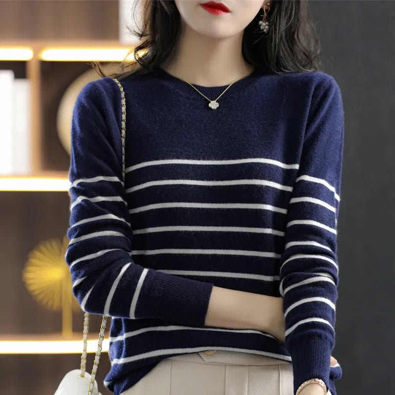 100% Cotton Knitted Sweater Women's Sweater Striped Color Matching Round Neck Large Size Loose FitJSK StudioJSK StudioSblack14:193;5:100014064;200007763:201336100100% Cotton Knitted Sweater Women's Sweater Striped Color Matching Round Neck Large Size Loose FitCHINAknittedsweater5long sleeve