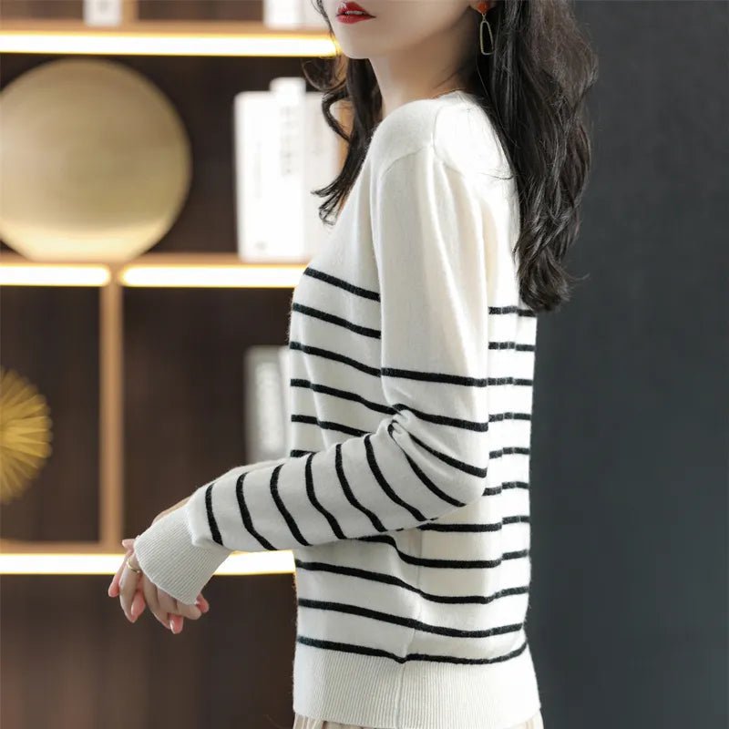 100% Cotton Knitted Sweater Women's Sweater Striped Color Matching Round Neck Large Size Loose FitJSK StudioJSK StudioSblack14:193;5:100014064;200007763:201336100100% Cotton Knitted Sweater Women's Sweater Striped Color Matching Round Neck Large Size Loose FitCHINAknittedsweater4long sleeve
