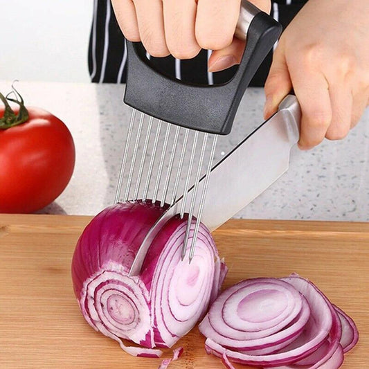 Steel Onion Needle With Cutting Safe Aid Holder Easy Slicer Cutter Tomato Safe Fork Handheld Vegetable Knife Kitchen
