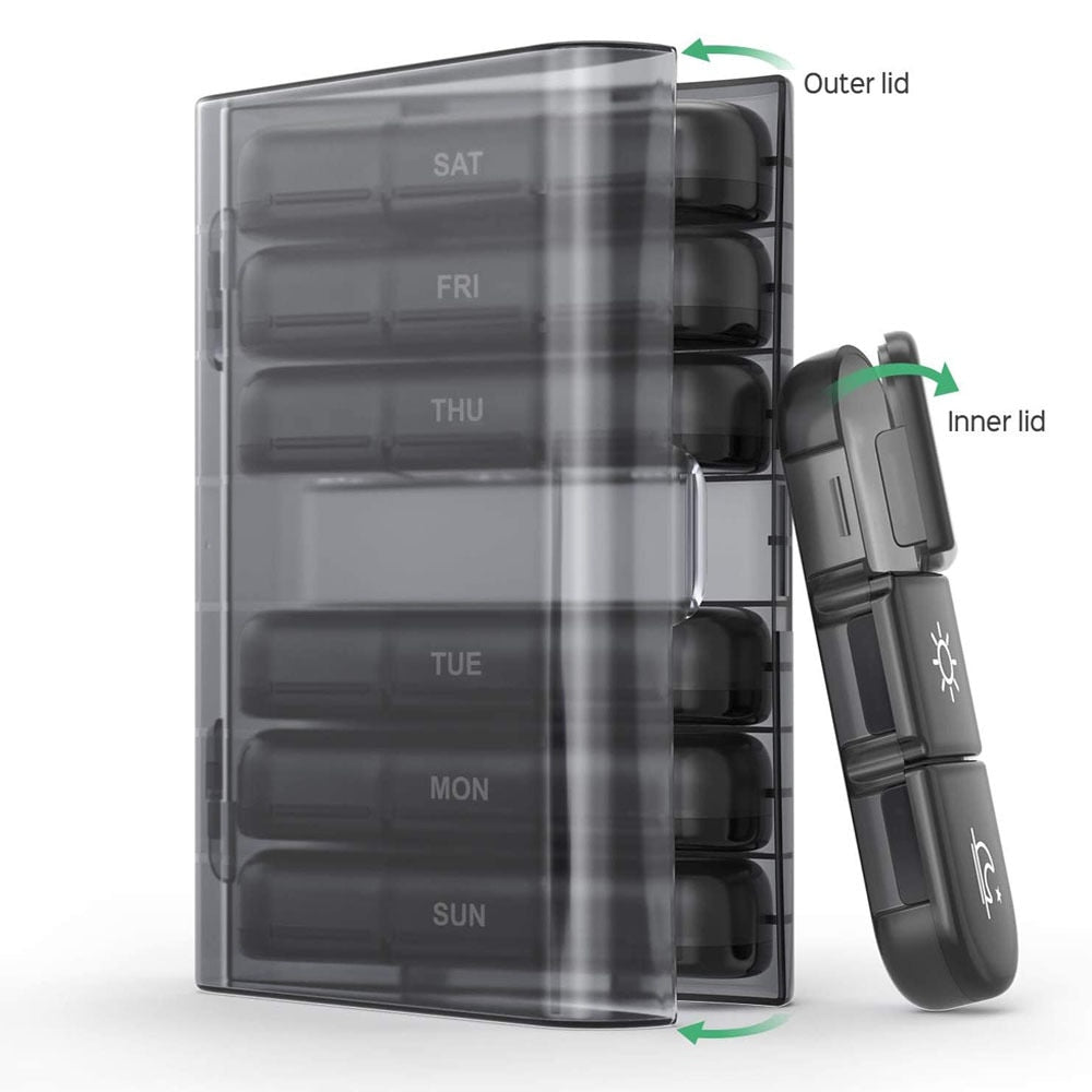 Pill Box 7 days Organizer 21 grids 3 Times One Day Portable Travel with Large Compartments for Vitamins Medicine
