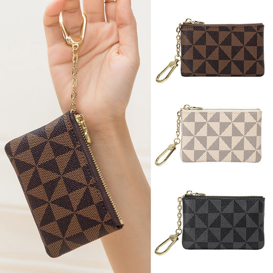 Coin Key Storage Bag with Chain Women Mini Coin Purse Luxury Designer Plaid Leather Small Wallet