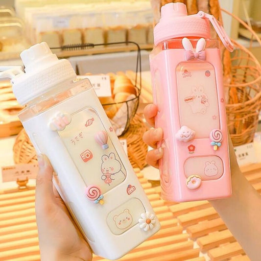 700ml Cute Water Bottle for Girls with Lid Straw Sticker Plastic Juice Milk Portable Tumbler