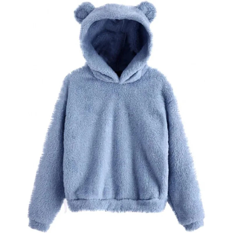 Women's Hoodies Winter Women Long Sleeve Rabbit Ear Hood Sweatshirt Cute Plush Warm Casual