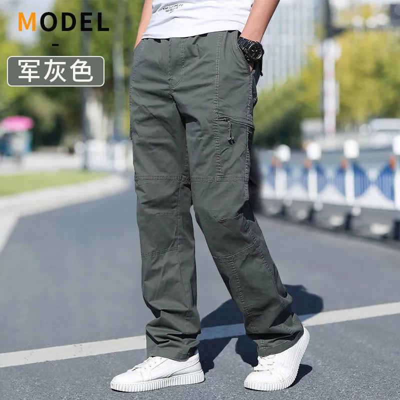 Cargo Pants Men's Loose Straight Oversize Clothing Solid Grey Work Wear Joggers