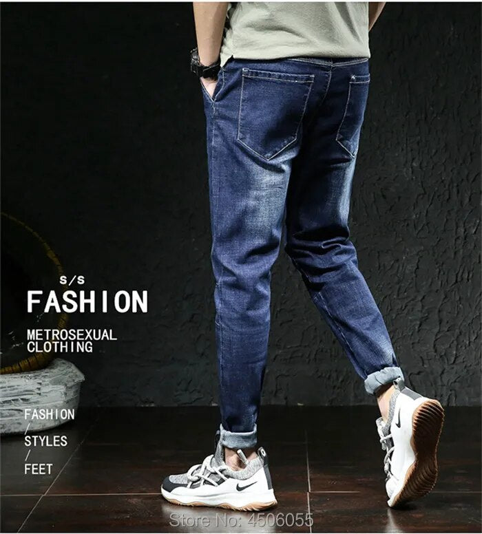 Jeans Men Big Size Male Denim Blue Pants Hip Hop Slim Fit