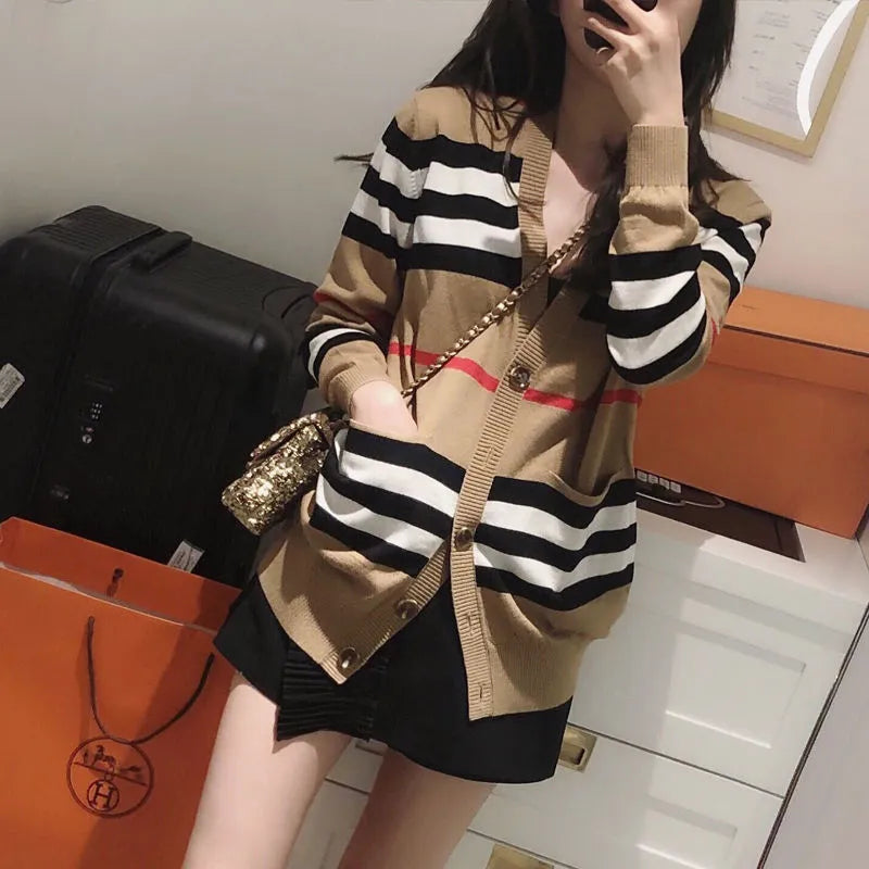 Knitted cardigan women's Korean loose versatile sweater coat women's autumn top