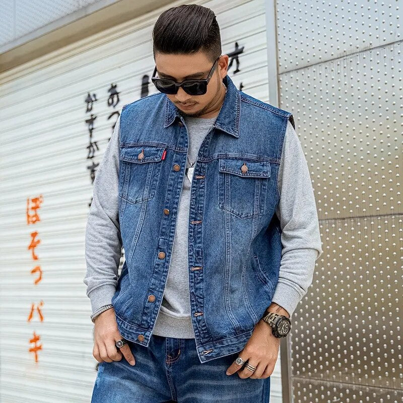 Sleeveless Jean Jacket Men Vest Denim Male Plus Size 4XL 5XL 6XL 7XL Oversized Waistcoat