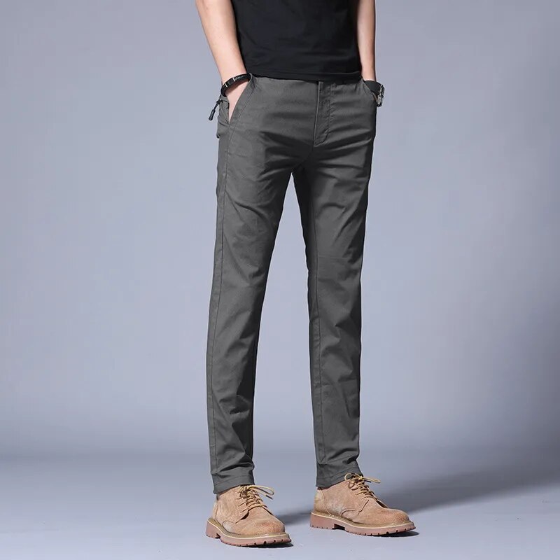 Summer Thin Casual Pants Men Pockets with Zipper Black Slim Fit Skinny Mens Trousers