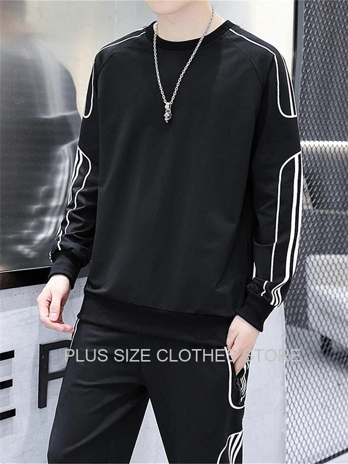 Tracksuit Set Plus Size Sweatshirt 2 Piece Men Tops Jogging Sweat Suit Pants Sports