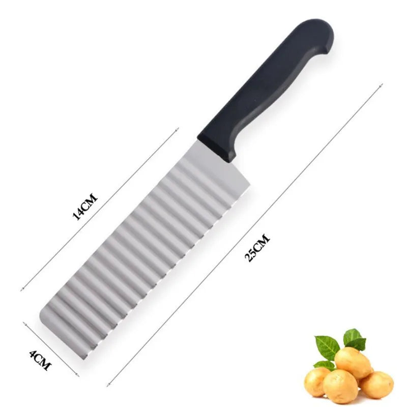 Long Stainless Steel Potato Chip Slicer Wavy Slicer Knife