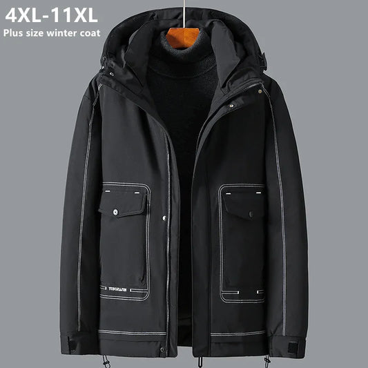 Winter Parka Men Jacket Plus Size Thick Warm Male Black Coat Cargo Loose Hooded Oversized