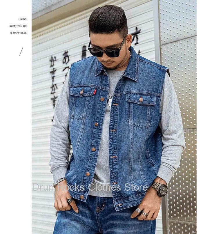 Sleeveless Jean Jacket Men Vest Denim Male Plus Size 4XL 5XL 6XL 7XL Oversized Waistcoat