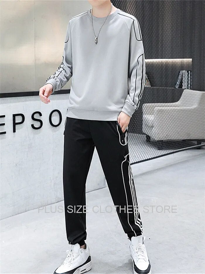 Tracksuit Set Plus Size Sweatshirt 2 Piece Men Tops Jogging Sweat Suit Pants Sports