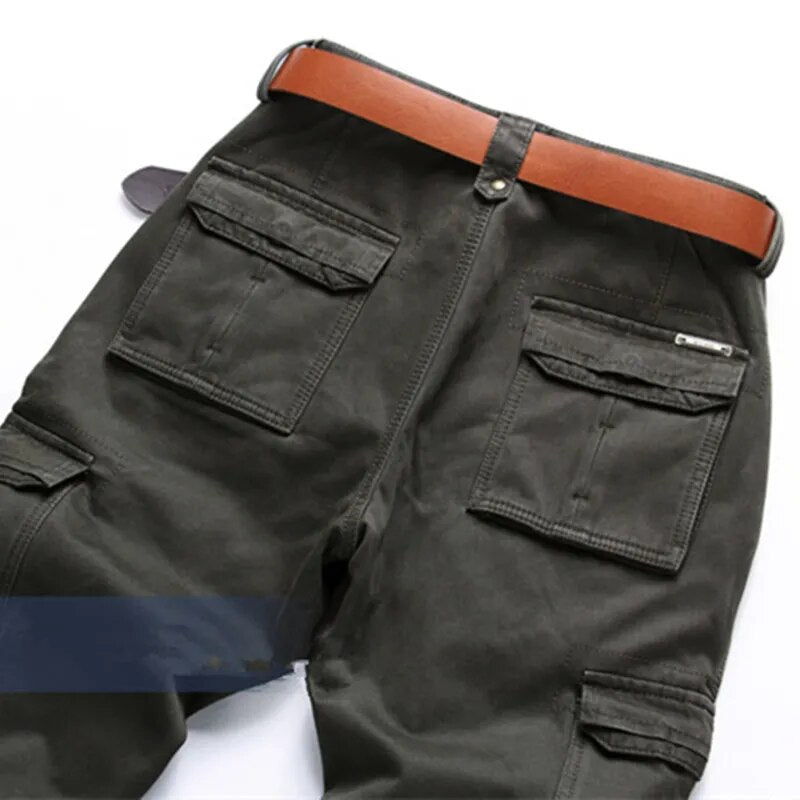 6 Pockets Fleece Warm Cargo Pants Men Clothing Thermal Work Casual Winter Pants For Men