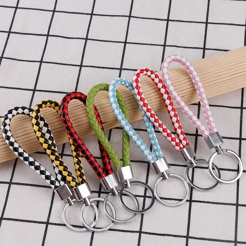 PU Leather Braided Rope Keychain Bag Pendant Key Chain Holder Car Keyring