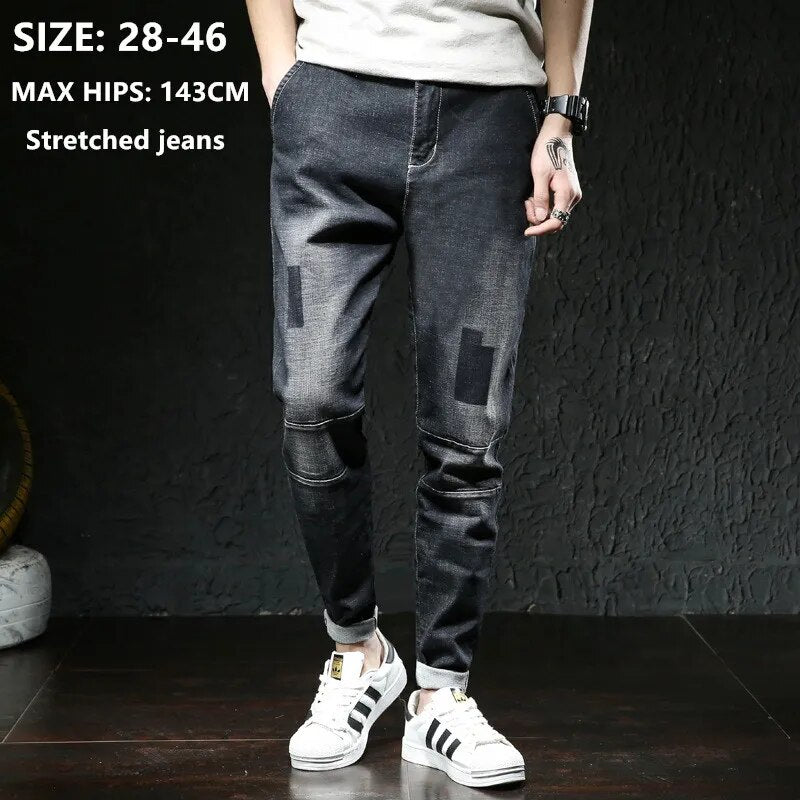 Jeans Men Big Size Male Denim Blue Pants Hip Hop Slim Fit