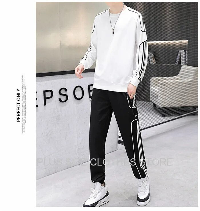 Tracksuit Set Plus Size Sweatshirt 2 Piece Men Tops Jogging Sweat Suit Pants Sports