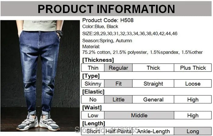 Jeans Men Big Size Male Denim Blue Pants Hip Hop Slim Fit