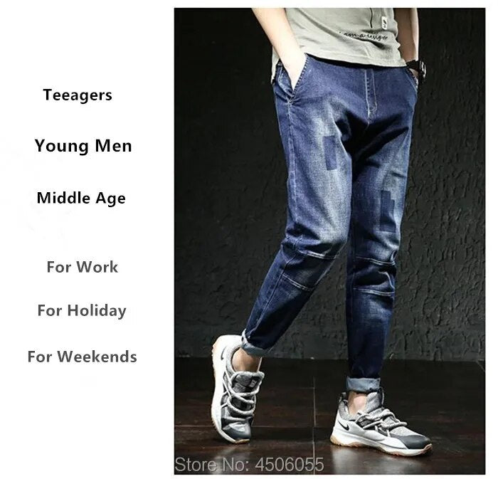 Jeans Men Big Size Male Denim Blue Pants Hip Hop Slim Fit