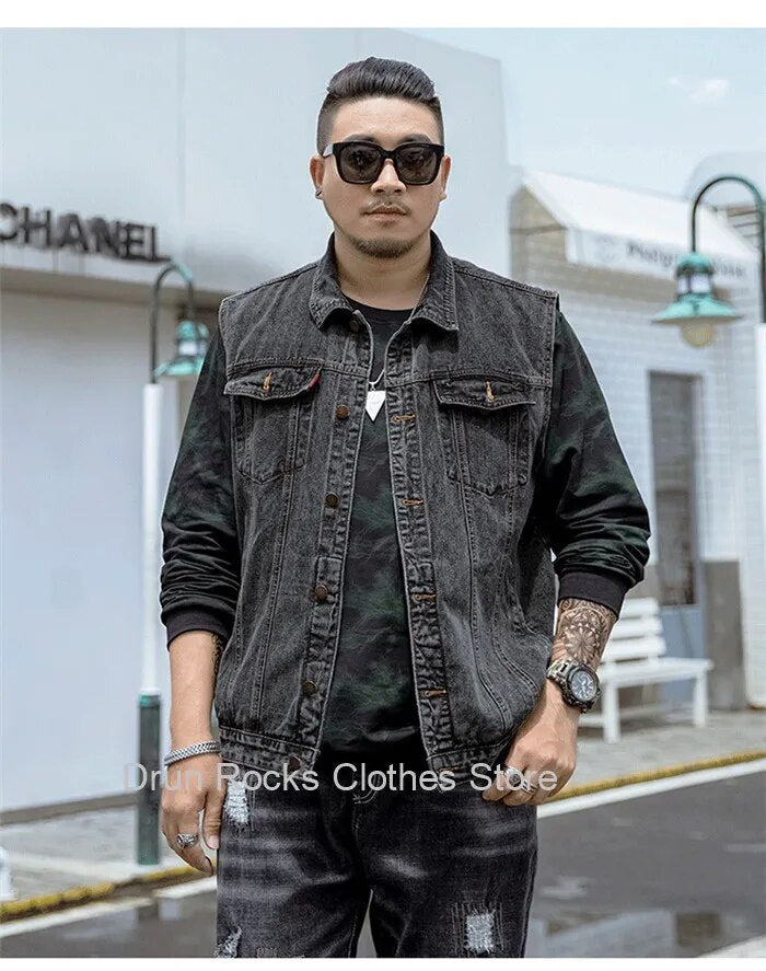 Sleeveless Jean Jacket Men Vest Denim Male Plus Size 4XL 5XL 6XL 7XL Oversized Waistcoat