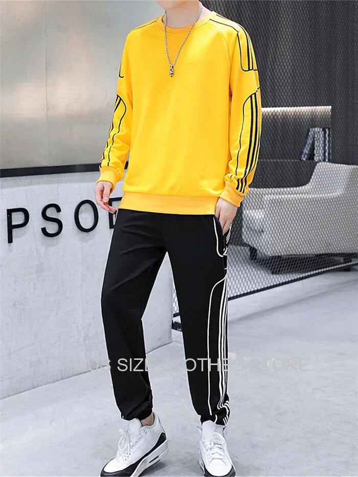 Tracksuit Set Plus Size Sweatshirt 2 Piece Men Tops Jogging Sweat Suit Pants Sports