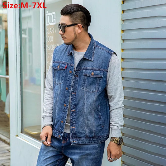 Sleeveless Jean Jacket Men Vest Denim Male Plus Size 4XL 5XL 6XL 7XL Oversized Waistcoat