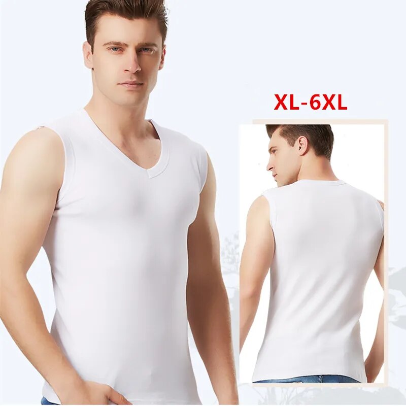 Sleeveless Vest Men Tops Plus Size 5XL 6XL Sports Underwear Undershirt V-neck Muscle Tees